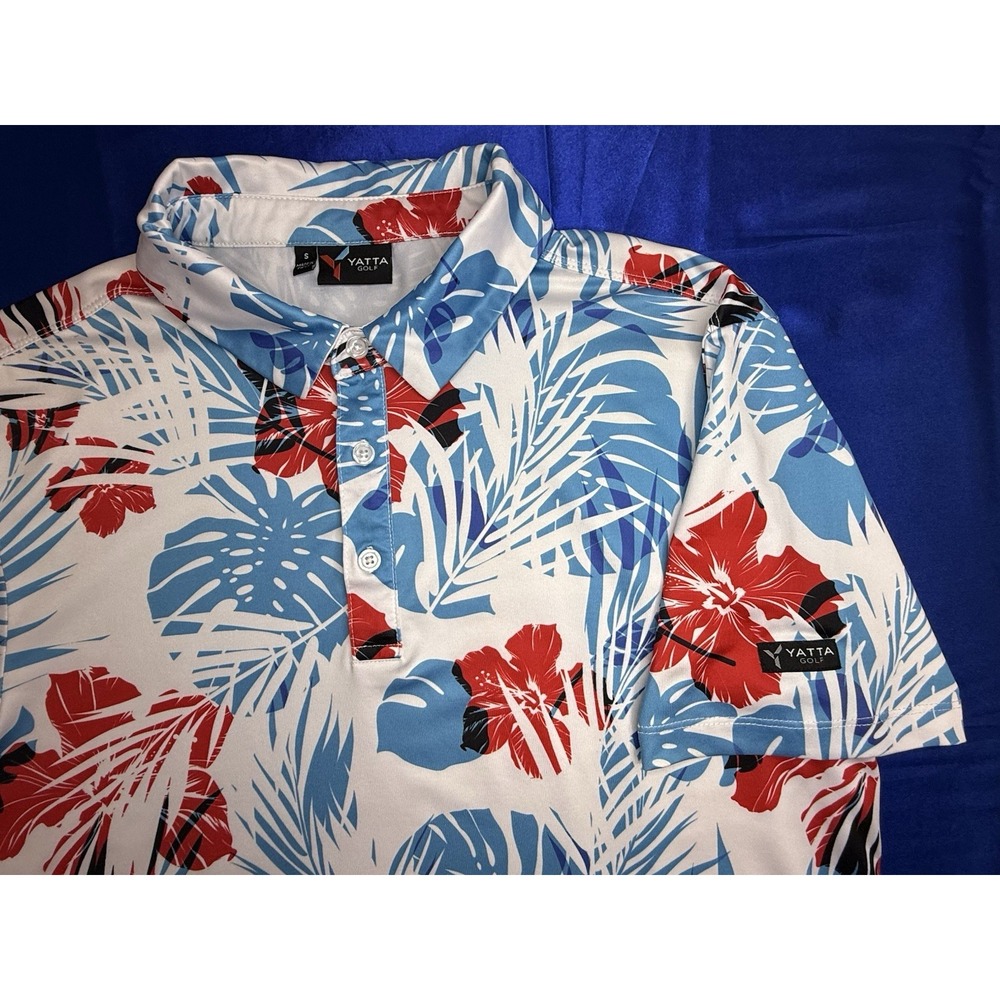 Yatta Golf Polo Men's Small Short Sleeve Red White Blue Hawaiian Performance